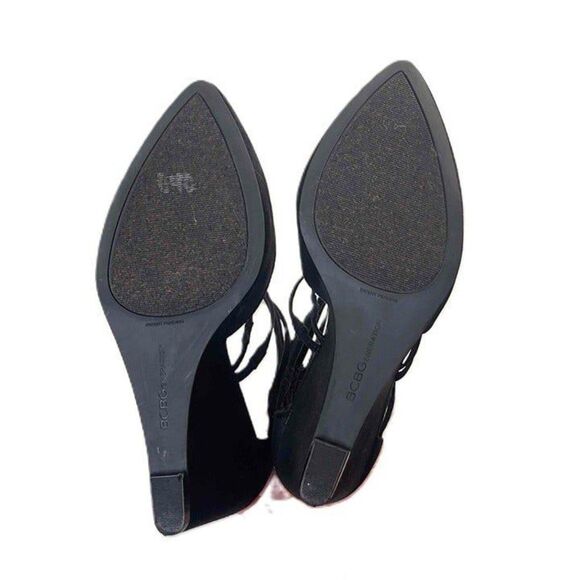 BCBGeneration Zolee2 Suede Black Womens Strappy Pointy Toe Wedge Heels Size 7M - Picture 9 of 9